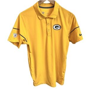 NIKE Training Dri-Fit Performance Green Bay Packers Yellow Polo Shirt Mens Small